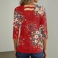 thumbnail image 6 of Women's 250th Anniversary USA Shirt Patriotic American Flag Print V-Neck Button 3/4 Sleeve T-Shirt, 6 of 6