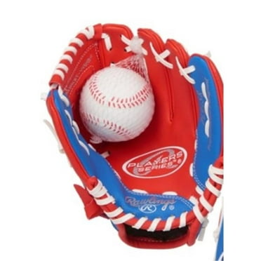 Rawlings Players Series Baseball Glove W/ Ball, 9.5 inch, Red/Navy, Right  Hand Throw