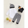 thumbnail image 4 of Bagilaanoe 3Pcs Newborn Baby Boys Halloween Outfits Letter Print Long Sleeve Romper Tops Pumpkin Trousers Hat 3M 6M 9M 12M 18M Infant Fall Long Pants Set, 4 of 9