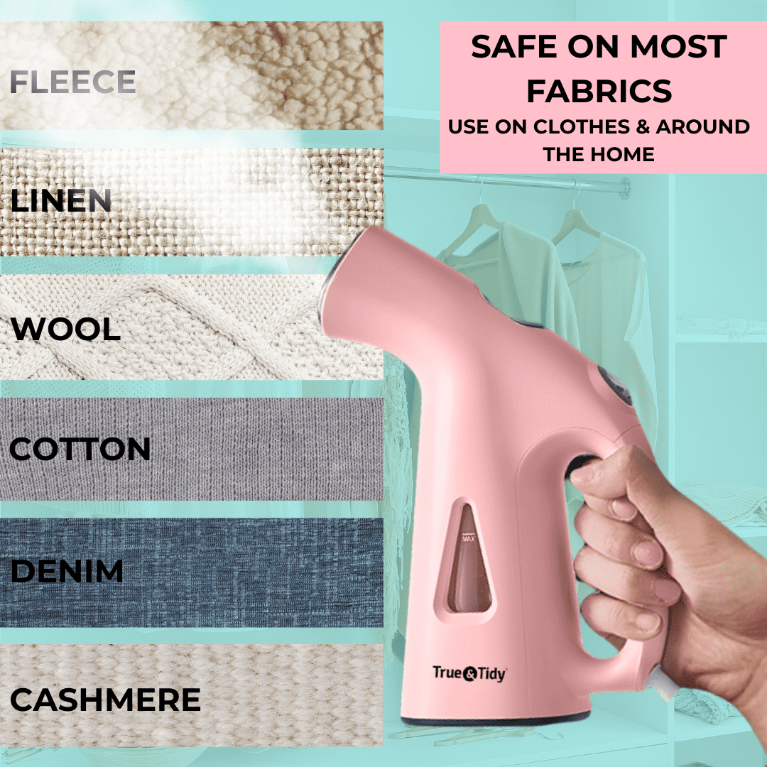 True & Tidy Portable Vertical Fabric Steamer for Home and Travel, Pink