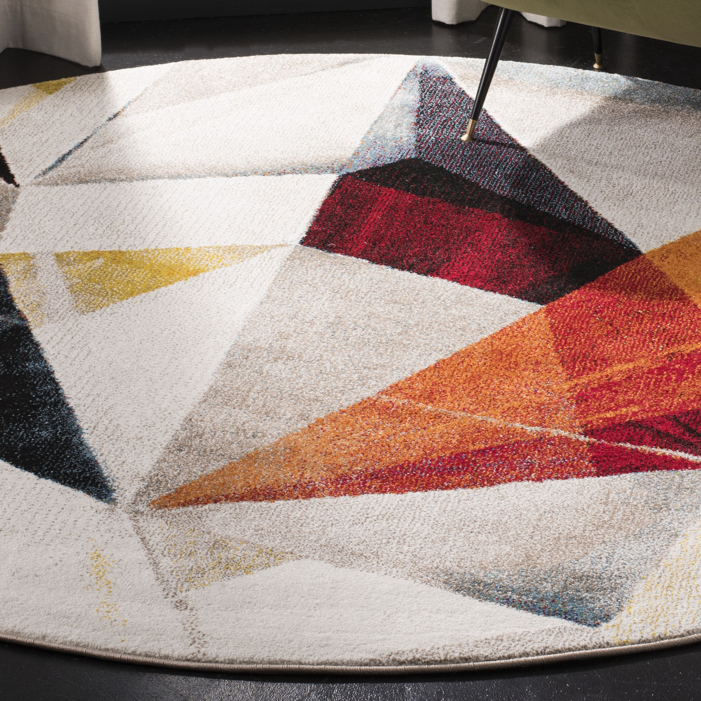 SAFAVIEH Porcello Karenza Geometric Area Rug, Light Grey/Orange, 8' x 8' Round