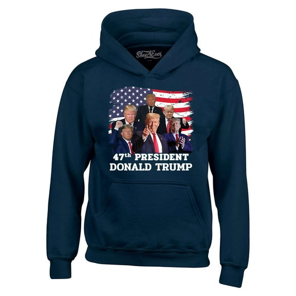 Shop4Ever Men's 47th President Donald Trump American Flag Collage Hooded Sweatshirt Hoodie XX-Large Navy
