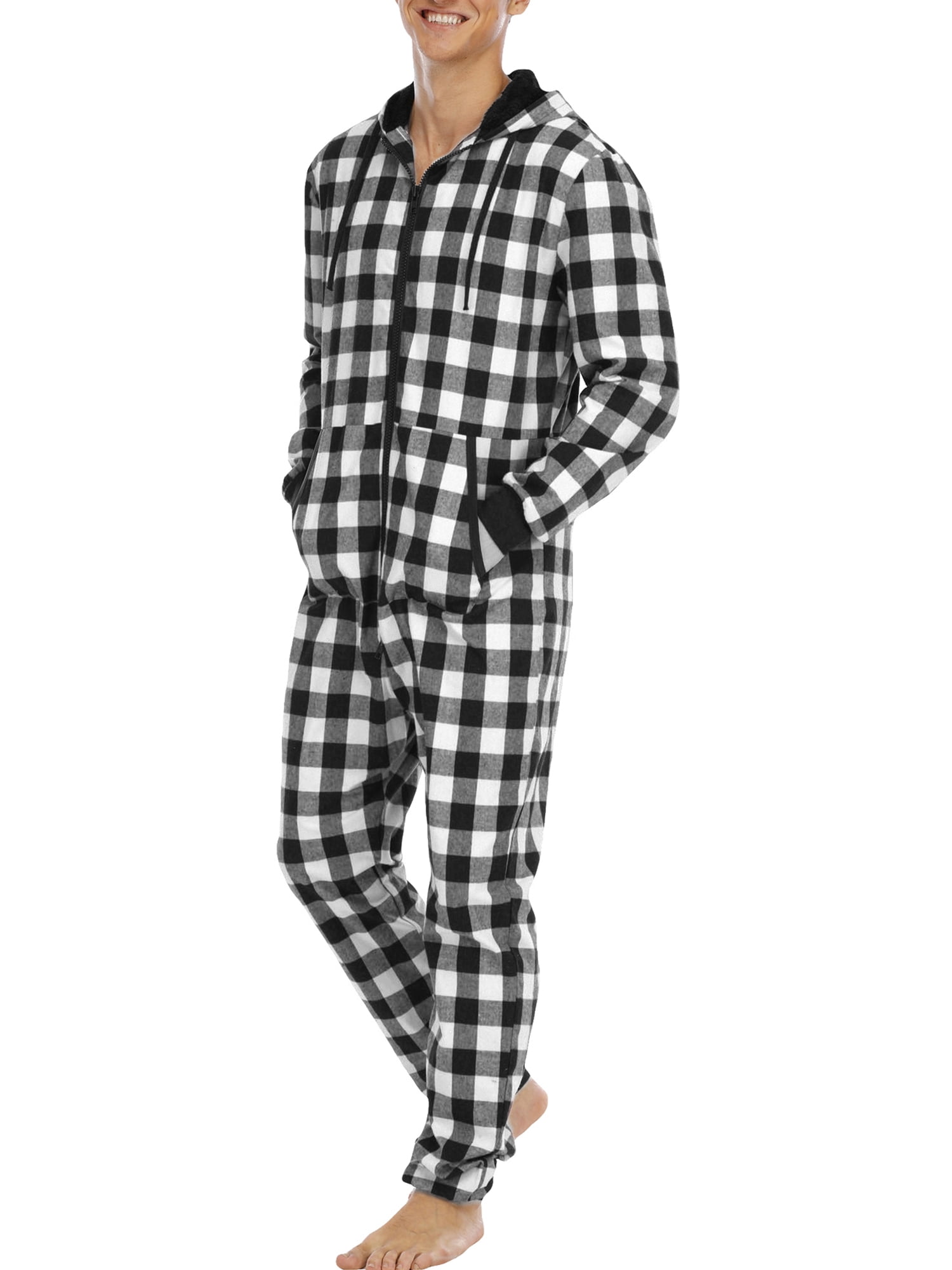 Mammoet Eerlijk weerstand Colisha One Piece Pajamas Jumpsuit for Men Casual Long Sleeve Plaid Onesie  with Hooded - Walmart.com