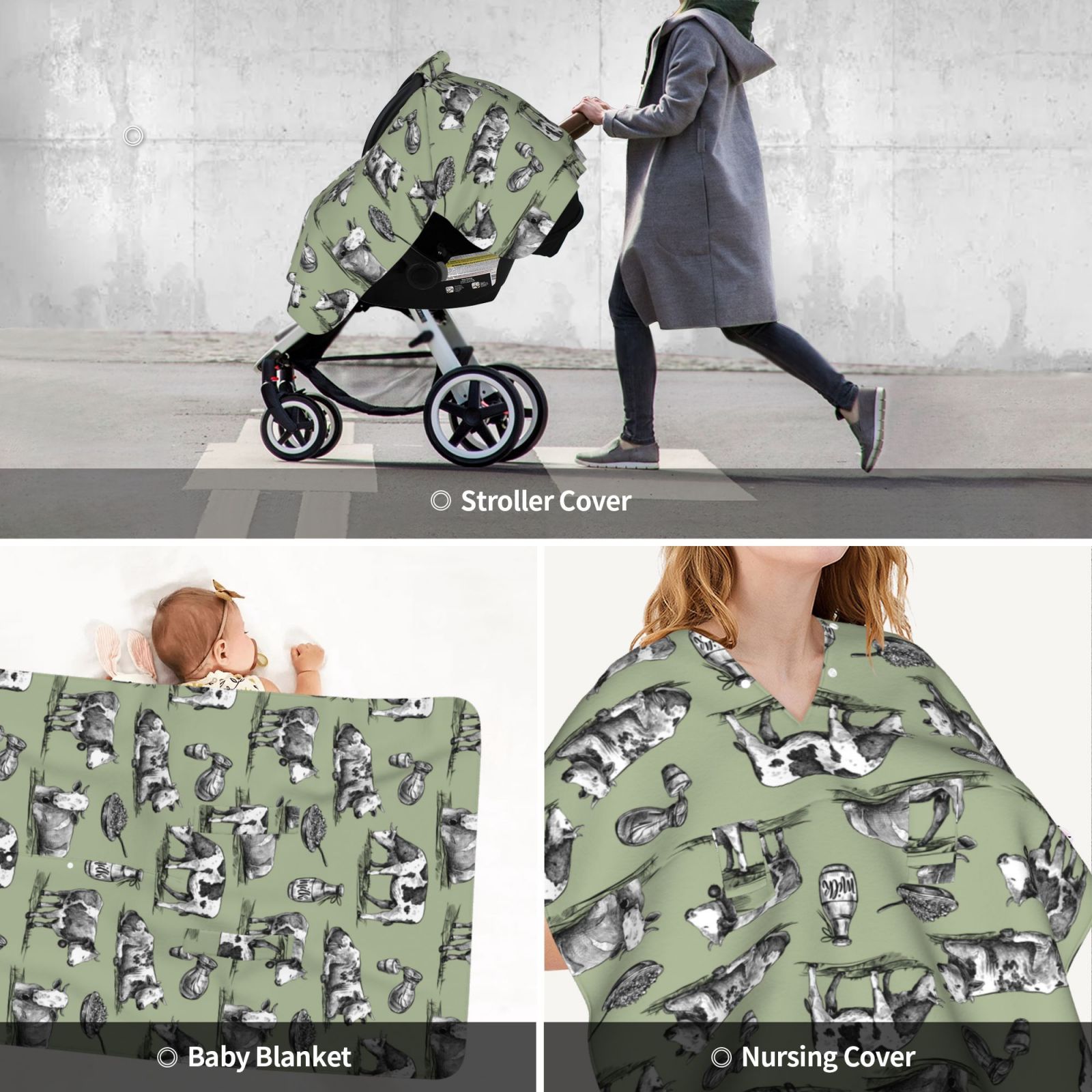 Car Seat Cover Baby - Farm Cows Breathable Infant Car Seat Cover for Baby Carseat, Lightweight Comfort Baby Essentials Must Haves Newborn Stuff for Girl Boy