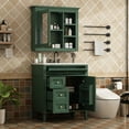 thumbnail image 3 of 30'' Bathroom Sink Vanity with Matching Mirror Medicine Cabinet Combo, Modern Undermount Bathroom Sink Cabinet, Freestanding Vanity Set with Mirror Cabinet, Green, 3 of 8