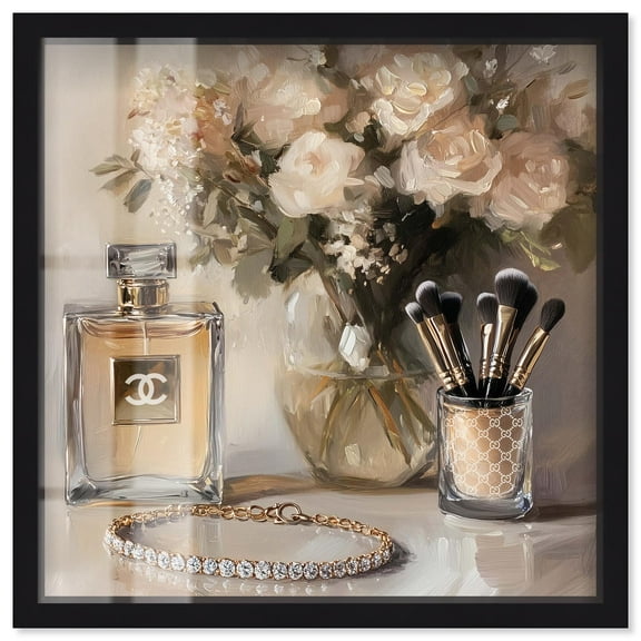 Gentle Elegant Pieces Shadowbox Print Fashion Floral Art by Art Remedy, Black Frame, 12 x 12