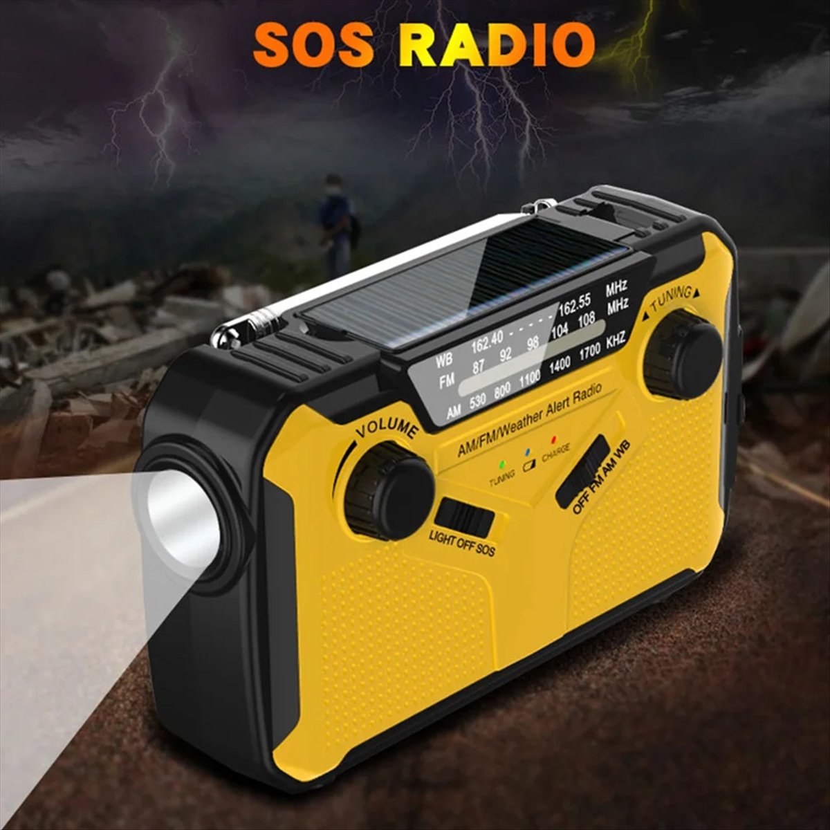 Emergency Radio Solar Hand Crank Radio AM/FM Radio LED Flashlight SOS Alarm Power Bank Speaker Gray,1 * Emergency Radio,Gray