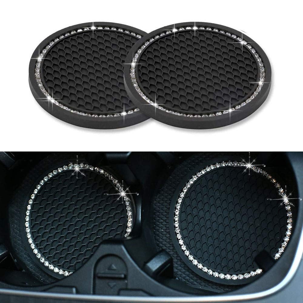 OBOSOE Car Cup Holder Coaster, 2 Pack Universal Auto Anti Slip Cup Holder  Insert Coaster, Bling Crystal Rhinestone Car Interior Accessories,Black 