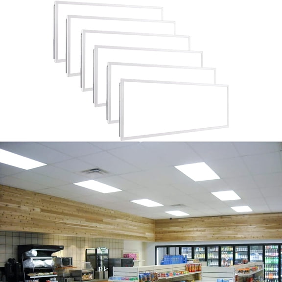 Hlite 6 Pack 4x2' LED Flat Panel Light, 30W/40W/50W Switchable, 0-10V Dimmable,5000K Up to 5500LM Backlit Recessed Ceiling Light Fixtures for Home Office, Commercial