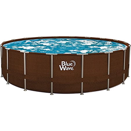 Blue Wave Mocha Wicker 24-ft Round 52-in Deep Frame Swimming Pool Package with Cover