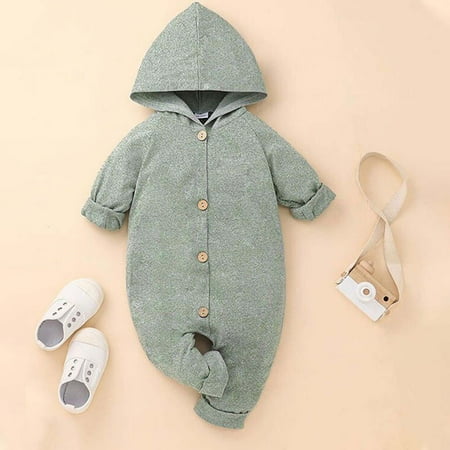 

Baby Pajamas Deals Juebong Infant Boys And Girls Long Sleeve Hooded Bodysuit Infant Single Breasted Solid Color Fashion Romper Green 6-12 Months