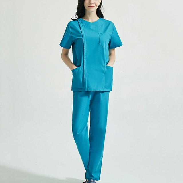 LSLJS Women's Short Sleeved Solid Color Pocket Protective Suit Set, Womens Plus Scrubs