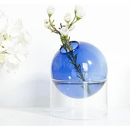 Clear Glass Bud Vase for Short Flowers,lass Vase Hydroponic Color Round ...
