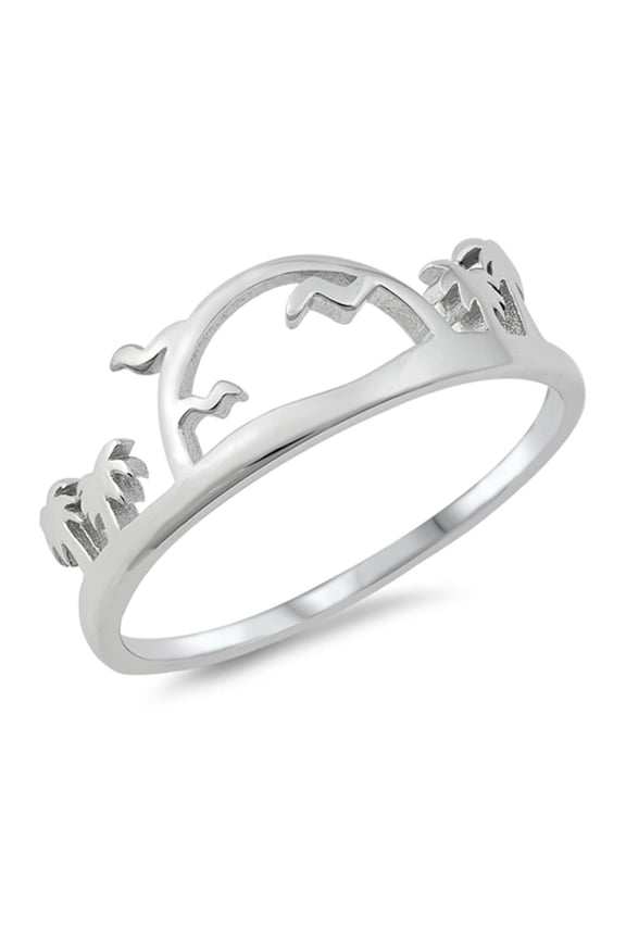 Palm Trees Sunset Paradise Tropical Ring .925 Sterling Silver Band Jewelry Female Male Size 10
