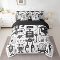 thumbnail image 2 of Homewish Cute Cartoon Robot 7 Pieces Bedding Comforter Set,Intelligent Machine Full Bedding Set,Gray White Fitted Sheet Flat Sheet For Boys Kids,.Breathable Home Decor Reversible, 2 of 8