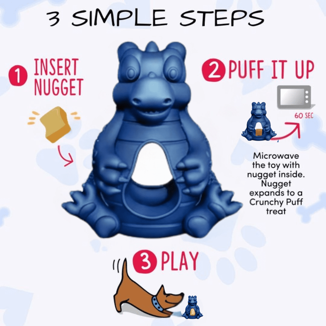 Yeti Dog Chew Puff and Play Interactive Treat Dispensing Dog Toy, Dragon, Blue