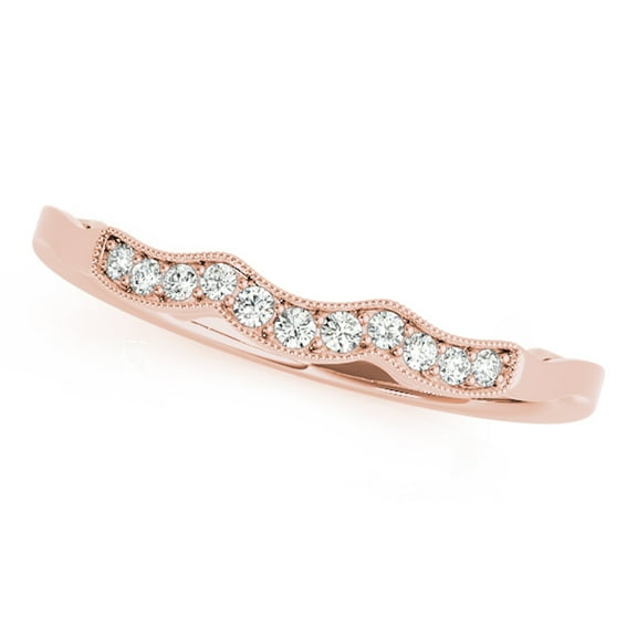 Diamond Engagement Wedding Curved Band - Bridal Ring Set- 14K Rose Gold