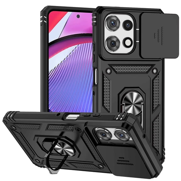 Military Grade Shockproof Phone Case compatible with Motorola Moto G Power 2026, 360 Degree Metal Rotating Ring Kickstand, Camera Lens Slide Protection, Armor TPU Bumper