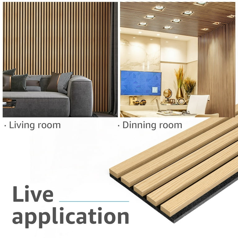 Art3d 4-Piece Wood Slat Acoustic Panels，3D Textured Panel for Ceiling and  Wall-Matte Black 