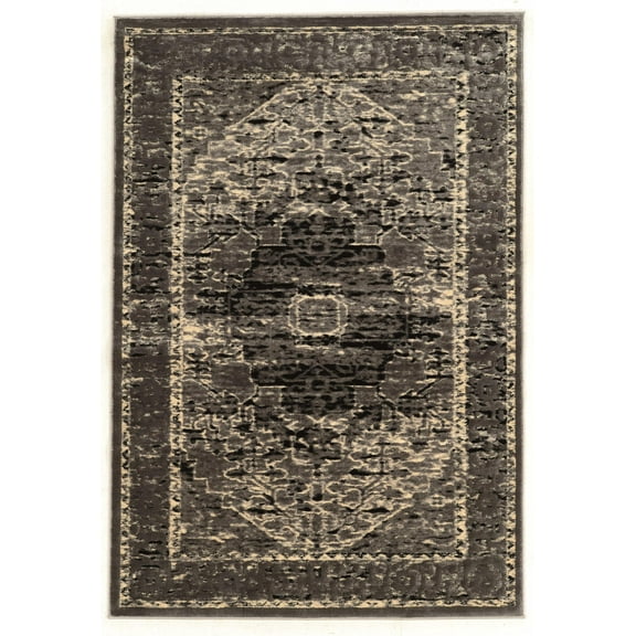 Linon Platinum Heriz Polyester 8'x11' Rug in Gray and Black