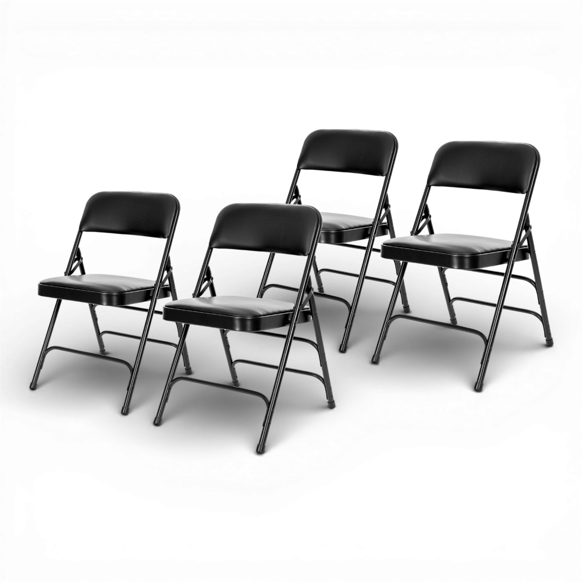 Hampden Furnishings Bernadine Collection Vinyl Triple Brace Folding Chair, Black, Pack of 4