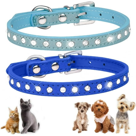 2Pcs Bling Dog Collar Set  Rhinestone Cat & Puppy Collar with Glitter Diamond Accents  Crystal-Embellished Pet Jewelry for XXS/XS/S/M Small Female Dogs & Cats
