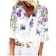 thumbnail image 2 of ICHUANYI Clearance Women's Fashion Printed Loose T-shirt 3/4 Sleeves Blouse V Neck Casual Tops(Purple, S) ICHUANYI WER2023081505193, 2 of 5
