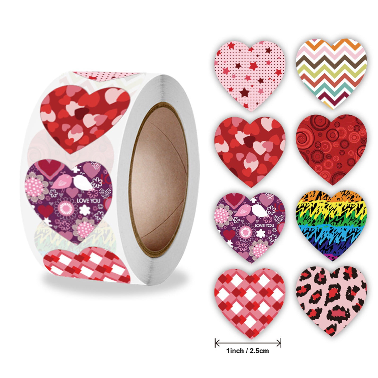 8 Styles 500PCS Colorful Heart Shaped Sticker Roll 1inch Self-Adhesive Love Decorative Stickers Heart Labels for Valentine Art Craft Party Favor Supplies Valentine/'s Day Stickers