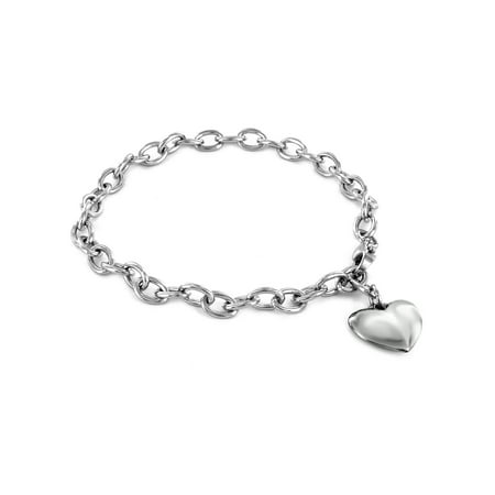 ELYA Stainless Steel Polished Heart Charm Bracelet
