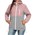 thumbnail image 3 of Lightweight Rain Jacket For Women Solid Color Thin Jacket Long-sleeved Hooded Sunscreen And Waterproof Outdoor Hiking Sports Drawstring Windbreaker Rain Jackets with Pockets, 3 of 9