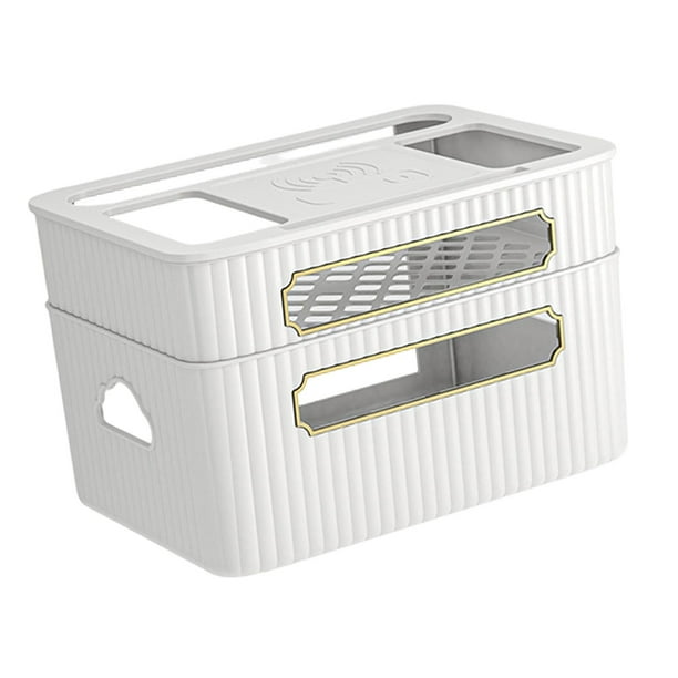 Caja de almacenamiento para enrutador, caja de almacenamiento para cables de alambre, estante de almacenamiento para cables de gran capacidad Blanco 2 niveles