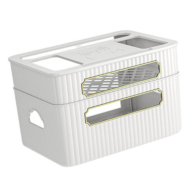 Router Rack Large Capacity Cord Arrangement Box Office Desktop Organizer Shelves White 2 Tier