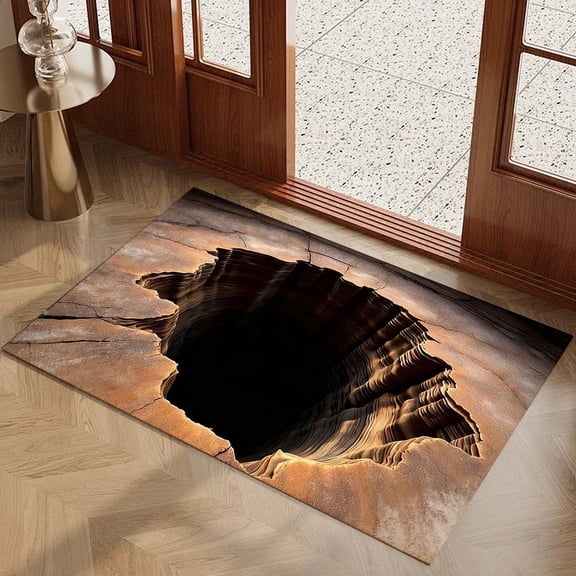 ZTTD Bottomless Hole 3D Optical Illusion Rug, Front Door Mat Indoor Outdoor Entrance, Non-Slip Visual Illusion Doormat for Bedroom, Living Room, Porch, Patio Porch Entryway (24x16inch)