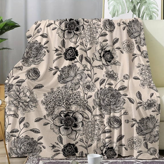 1pc Vintage Floral Print Blanket Thickened Flannel Blanket Soft Warm Throw Blanket Nap Blanket For Couch Sofa Office Bed Camping Travel Multi purpose Gift Blanket For All Season