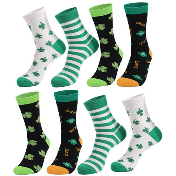 Mid-Calf Shamrock Lucky Socks for Men/Women St. Patricks Birthday Party Gifts(4 pairs)