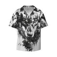 thumbnail image 2 of Lsque Majestic Wolf Landscape print Men's Cuban Collar Short Sleeve Shirt Summer Beachwear Casual Button Down Fashionable Vacation Leisure Shirt-4X-Large, 2 of 7