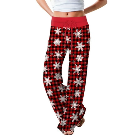 

CenturyX Women s Christmas Print Drawstring Pants Comfy Pajama Wide Leg Trousers Fashion High Waist Stretch Long Bottom Sleepwear Style H S
