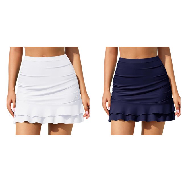 (2-Pack) Rinsvye Women'S Flirty Ruffled Skirted Bikini Bottom With Built In Panty For Two Piece Swimsuit Set Coverage Beach Pool Summer Outfit Cute Comfortable
