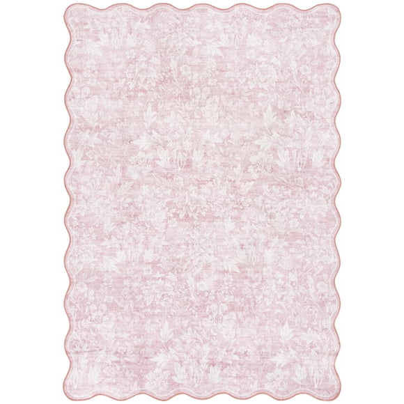 Mainstays Modern Abstract Plush Scallop Shape Pink, Machine Washable Area Rug 5x7, Recommended for Living room, Dining Area, Bedroom