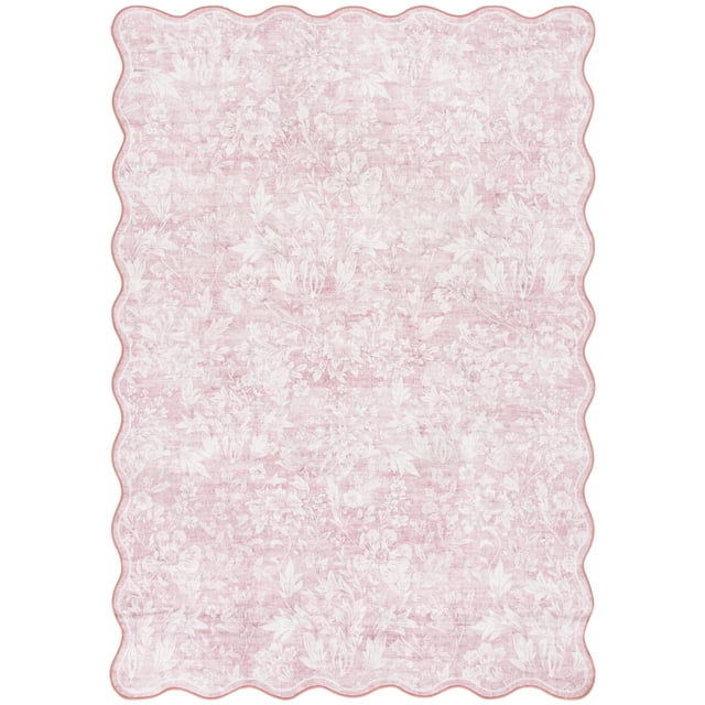 Mainstays Modern Abstract Plush Scallop Shape Pink, Machine Washable Area Rug 5x7, Recommended for Living room, Dining Area, Bedroom