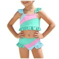 thumbnail image 1 of dmqupv Girl Bikini Set Girls Swimsuit Comfortable Breathable Stylish Color Blocked Ruffled Two Piece Swimsuit Light Green,Size for 3-4 Years, 1 of 8