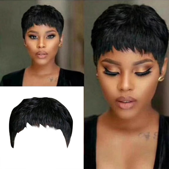 Short Black Wavy Layered Human Hair Wig For Women Natural Looking Everyday Glamour