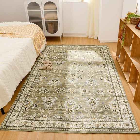 LOKHOM 5'x 8' Bohemian Area Rugs for Living Room, Non-Slip Backing Machine Washable Carpet, Brown