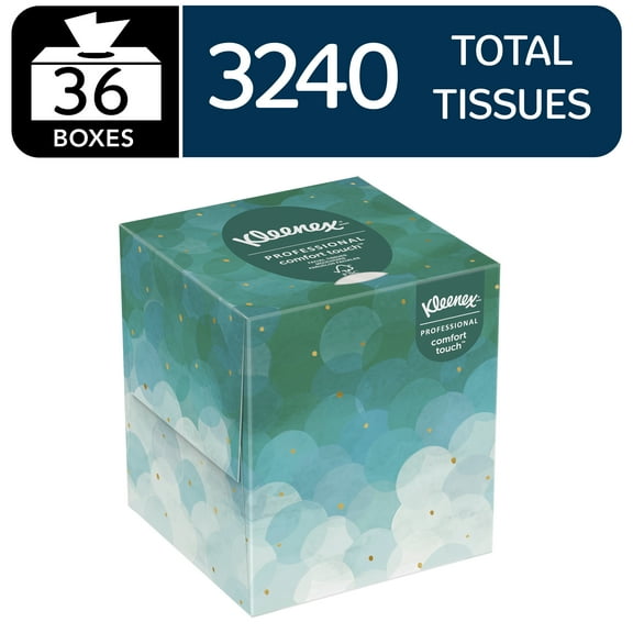 Kleenex Professional Facial Tissue, Bulk (21271), 2-Ply, White, Upright Cube Boxed Format, Designed for Business (90 Tissues/Box, 36 Boxes, 3,240 Sheets/Case)