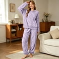 thumbnail image 4 of QIYAGBSA Fleece Pajama Set for Women Soft Warm Jacquard Long Sleeve Top and Pants (Purple, S), 4 of 6