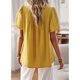 thumbnail image 4 of Top de manga corta con cuello redondo para mujer, camisa elegante informal holgada de Color puro con encaje de punto suizo, blusa amarilla XL, 4 of 6