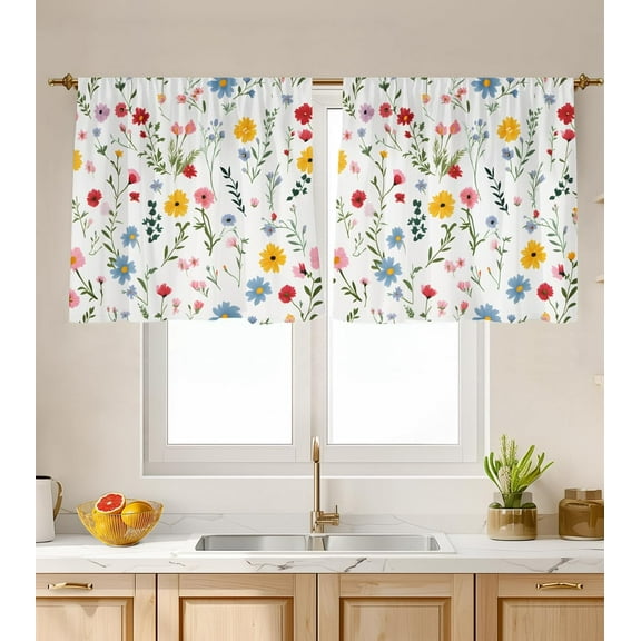 Kitchen Curtains over Sink for Bathroom Window Cafe Basement Cortinas para Cocina Farmhouse Camper Rv Short Mini Curtain Flower Floral White Summer Elegant Country Rustic Modern Cute - 26×24‘‘