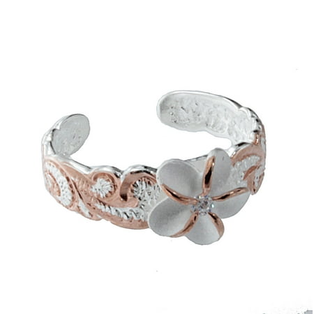 Hawaiian Jewelry - R.H. Jewelry Hawaii Silver Toe Ring - Two Tone Plumeria Flower Toering
