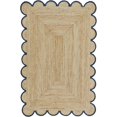 thumbnail image 1 of Hand Woven Farmhouse Jute Area Scalloped Rug Natural Scallop Pattern Jute Bohemian Base Navy Trim Rug (Navy, 10'x14'), 1 of 7