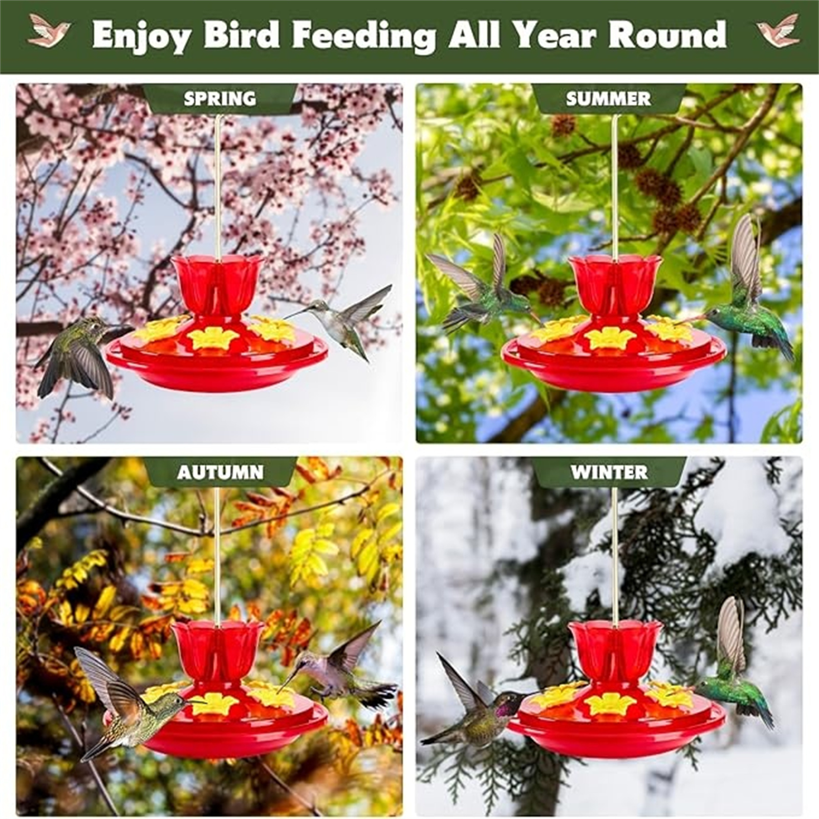 Hanging Bird Feeder with Built-in Ant Moat - Red Flower Design, 360° Perch for Easy Viewing, Durable Outdoor Garden Bird Feeder, Bird Feeder for Outdoors Hanging, Window Bird Feeder